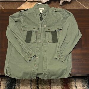 Green Military Style Button-Up Shirt